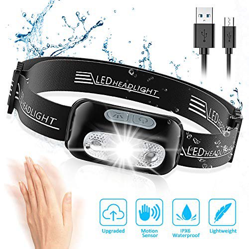 Cocoda Stirnlampe mit 4 Helligkeiten, Ultrahelle Wiederaufladbare LED Kopflampe, 160 Lumen, Wasserdichtes IPX6, Gestensensor, Einstellbarer Stirnlampe USB fürs Laufen, Joggen, Angeln, Camping, Jagd