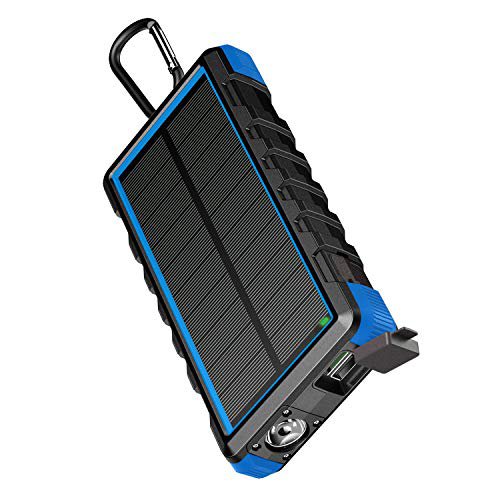 EasyAcc Powerbank 24000mAh Wasserdicht IP66 Outdoor Solar Akkupack USB C Externer Akku mit Taschenlampe für iPhone, iPad, Samsung Galaxy, Blau