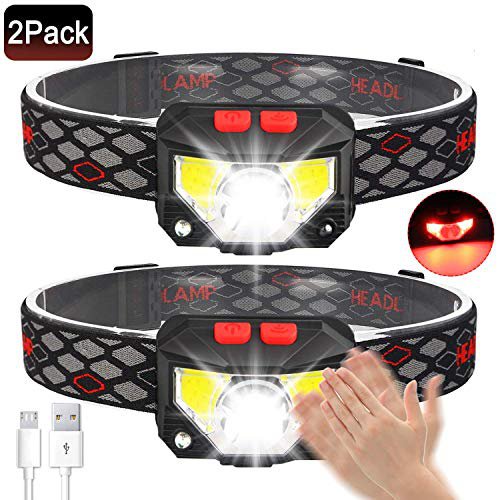 Avaspot Stirnlampe 2 Stück, 800 Lumens Super hell USB Wiederaufladbare LED Mini Kopflampe, 8 Modi Arbeit Stirnlampe, Stirnlampe LED Wasserdicht mit Bewegungs Sensor für Camping Angeln Joggen