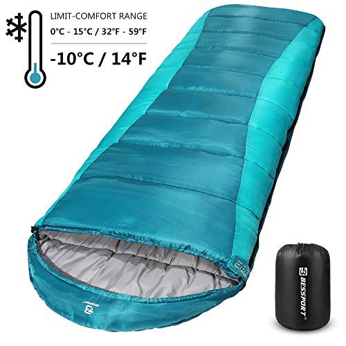 Bessport Schlafsack 3-4 Jahreszeiten Winter | Wasserdichter Deckenschlafsack | 100% Sprüh Gebundene Baumwolle Füllung - für Camping, Reisen und Outdoor (Green)