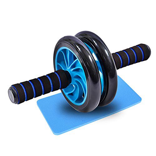 Good Times Bauchtrainer AB Roller Bauchmuskeltrainer mit Knieauflage, AB Wheel mit Kniematte für Fitness, Bauchroller, Bauchmuskeltraining Muskelaufbau, Muskeltrainer (Blau, 16cm Räder)