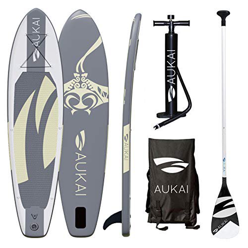Aukai SUP Surfboard 320cm Manta Stand Up Paddle Board aufblasbar + Paddel Surfbrett Paddling Padde (grau)