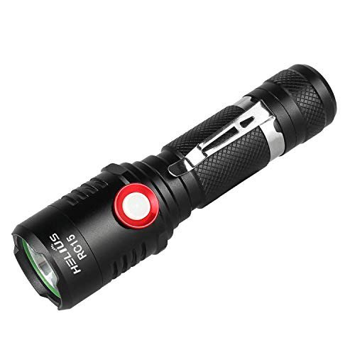 Helius RC15 LED Taschenlampe, Extrem Hell 1600 Lumen CREE Wiederaufladbare Taschenlampen, Stufenloser Dimmmodus, Aufladbar Fackel für Camping Wandern und Notfälle (Inklusive 1 x 18650 Akku)