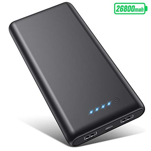 VOOE Power Bank 26800mAh【Hohe Effizienz- Ultrahohe Kapazität】 Externer Akku Power Pack Ladegerät Akkupack 3.1A 2-Port Ausgang Powerbank für Handy Tablet - Schwarz
