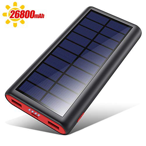 VOOE Solar Powerbank 26800mAh Externer Akku, Solar Ladegerät mit 2 Ausgänge, Solar Power Bank mit Automatische Erkennen Technologie, Solar Akkupack Power Pack für Smartphones, Tablets und USB-Geräte