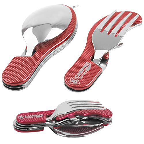 Halal-Wear Campingbesteck klappbar 4 teilig Blau Bürobesteck Edelstahl Set Reisebesteck Essbesteck Outdoor Klapp-Camping-Besteck-Set Klappbesteck