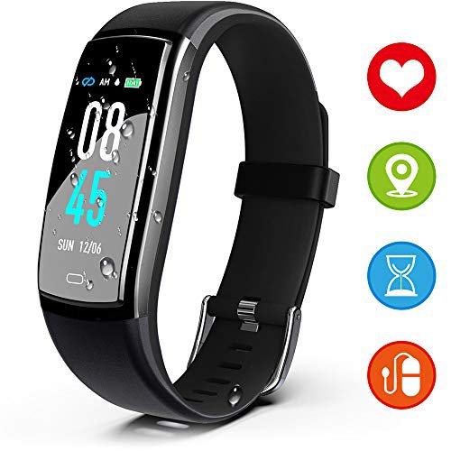 JAZIPO Fitness Armband mit Pulsmesser, Wasserdicht IP72 Fitness Tracker, Smartwatch GPS Aktivitätstracker, Vibrationsalarm Anruf/SMS, für Damen Männer