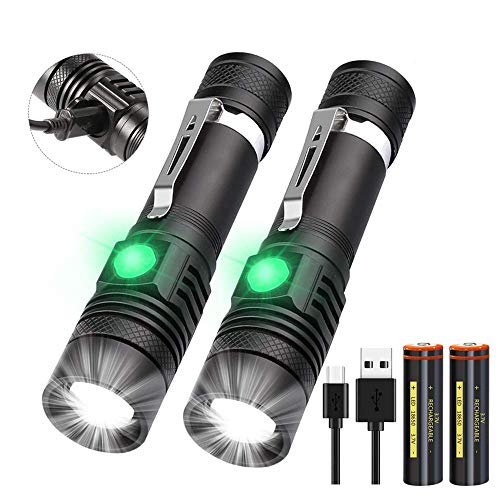 Banral Taschenlampe LED USB Aufladbar, (Inklusive 2 stück 18650 Akku) Mini Taschenlampen,  Extrem Hell Einstellbarer Fokus Wasserdicht Taktische Taschenlampe mit 4 Modi, für Outdoor Camping Notfall.