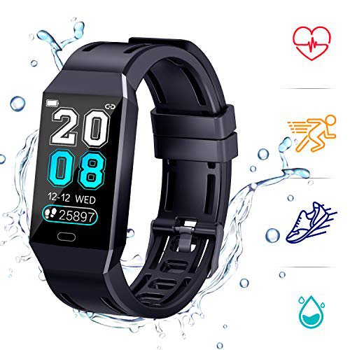 COULAX Fitness Armband mit Herzfrequenz, FitnessTracker 1.14 Zoll Wasserdicht IP68 Fitness Uhr Schrittzähler Pulsuhr Smartwatch Aktivitätstracker Kalorienzähler für Damen Herren IOS Android Handy