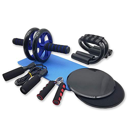 Azeekoom 8 in 1 Ab Wheel Bauchtrainer Set - Abdominal Roller Bauchroller + Anti-Rutsch-Knieschützer + 2 Gleitscheiben + 2 Liegestützgriffe + Handtrainer + Springseil, für Gewichtsverlust Fitness Übung