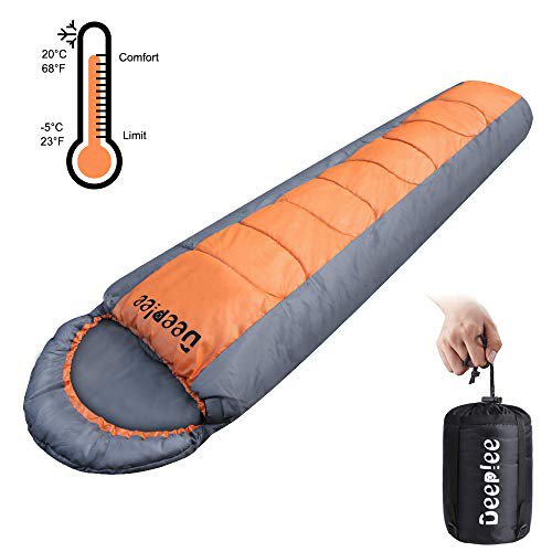 Deeplee Mumienschlafsack Ultraleicht Schlafsack,3 Jahreszeiten leicht mit Handtasche,wasserdicht Schlafsack für Indoor,Outdoor Camping,Reise,Backpacking,Wandern, Eingebauter Taschenbeutel, 218 x 71cm