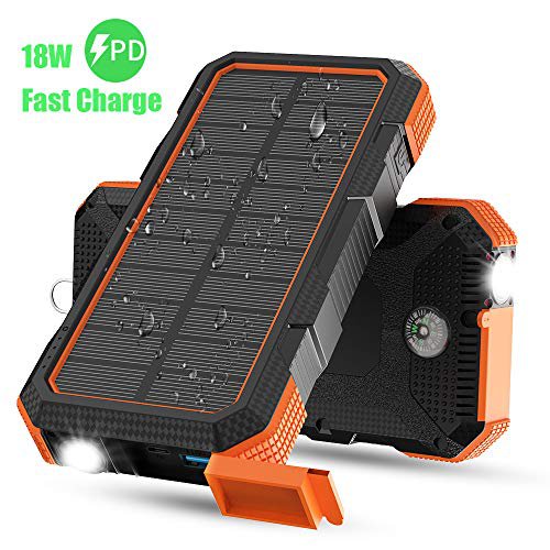 X-DRAGON Solar Ladegerät, 24000mAh 18W Solar Power Bank Externer Akku mit Dual Input (USB C & Micro), Taschenlampe, Kompass für iPhone, iPad, Samsung, Handys, Outdoor, Camping