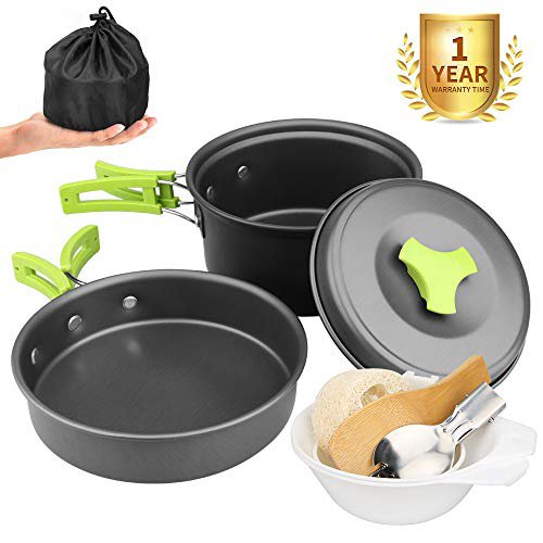 NOTENS Camping Kochgeschirr Set, Portable Leichte Outdoor Kochset Kochtopf Pan Edelstahl Picknick Kochgeschirr Non-Stick-Topf Schüssel Set für Outdoor Kochen(Type-2)