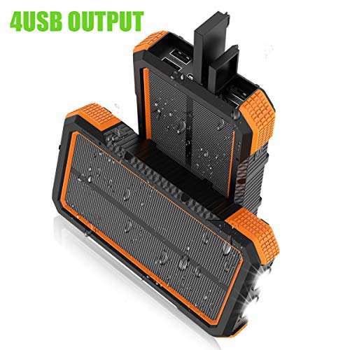 X-DRAGON Solar Powerbank 25000mAh wasserdichte Solarladegerät mit 5 Ausgängen, Dual Input (USB C & Micro), Dual Flashlight, Kompass für iPhone, Samsung, Handys, Camping, Outdoors