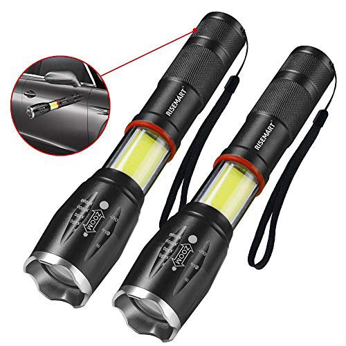 RISEMART LED Taschenlampe mit Magnet, Superhelle 1000 Lumen Taschenlampen mit 6 Modi Wasserdicht Zoombar für Kinder, Camping,Notfall, Angeln und Wandern(2 Stück)