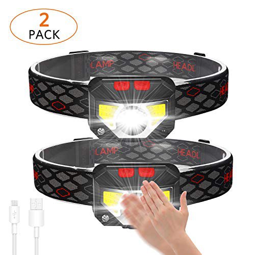 ulocool USB Wiederaufladbare LED Stirnlampe, Kopflampe 800 Lumen super helle mit 6 Modi, COB LED Kopflicht IPX45 Wasserdicht Leichtgewichts Mini stirnlampen für Laufen, Joggen, Angeln, Campen, Kinder-2 Stück