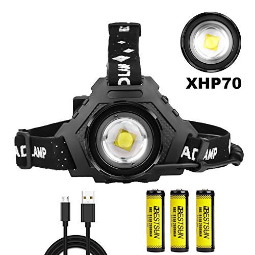 LUXNOVAQ XHP70 Stirnlampe LED Wiederaufladbar USB Zoombare Hellste Kopflampe, 8000 Lumen Kopfleuchte Outdoor Wasserdicht Stirnleuchte mit 3 Akku & 5 Modi für Arbeit Campen Höhlenforschung Erwachsene