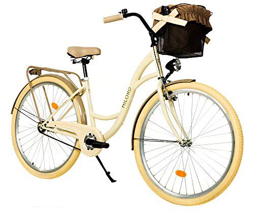 Milord Bikes Milord. 26 Zoll 1-Gang Creme Braun Komfort Fahrrad mit Korb Hollandrad Damenfahrrad Citybike Cityrad Retro Vintage