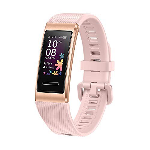 HUAWEI Huawei Band 4 Pro Fitness-Aktivitätstracker (All-in-One Smart Armband, Herzfrequenz- und Schlafüberwachung, eingebautes GPS, farbenreiches Touch Display, 5 ATM wasserfest) gold mit rosa Armband