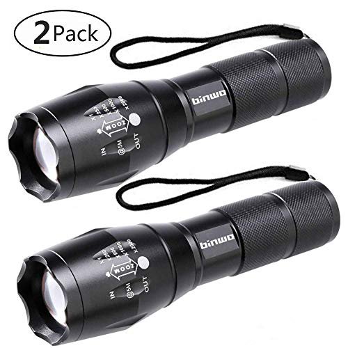 BINWO LED Taschenlampe, Binwo Tragbarer Zoombar Superhelle 2000 Lumen CREE LED Taschenlampe, 5 Modis Einstellbar, Wasserdicht Taschenlampen für Outdoor Sports (2 Stück), Garantie für 2 Jahre