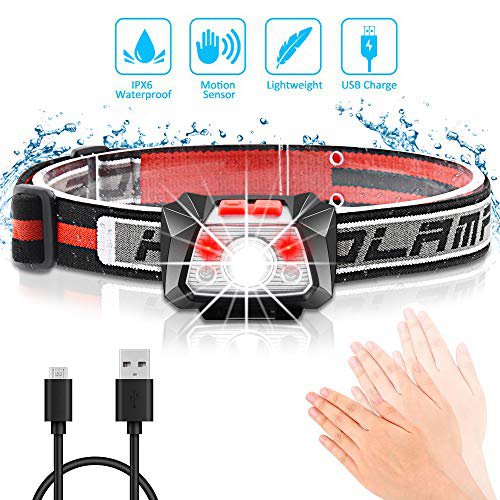 Banral Stirnlampe Led Wiederaufladbar, Sensor USB Kopflampe Stirnlampe Kinder,  Mini Stirnlampen Extrem Hell IPX6 Wasserdicht, 5 Modi Perfekt FüR Outdoor Sport, Laufen, Campen, Angeln (Inkl USB Kabel)