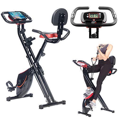 PEARL sports Klappheimtrainer: 2in1-Klapp-Heimtrainer, 2 Expander, Tablet-Halter, 2,5 kg Schwungmasse (Trainer)