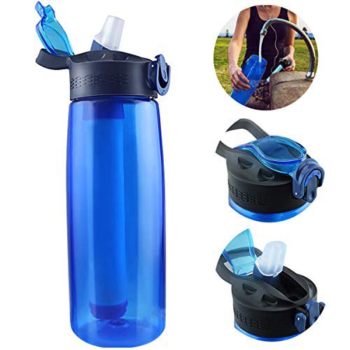 Bellagull Tragbare Wasserfilter-Flasche - Filtrierende Notfall mit 2-Stufigem Integriertem Filter-Strohhalm für Wandern, Rucksackreisen und Reisen Abenteuer Camping Outdooraktivitäten Täglichen Gebrauch (Blau)