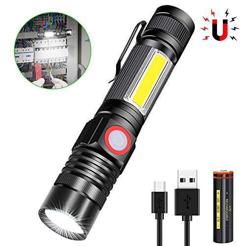 Banral Taschenlampe LED Aufladbar, Magnet USB Taschenlampen,  COB Arbeitsleuchte Zoom Extrem Hell Wasserdicht Taktische Taschenlampe Mit 4 Modi, für Outdoor Camping Notfall (Inklusive Akku)