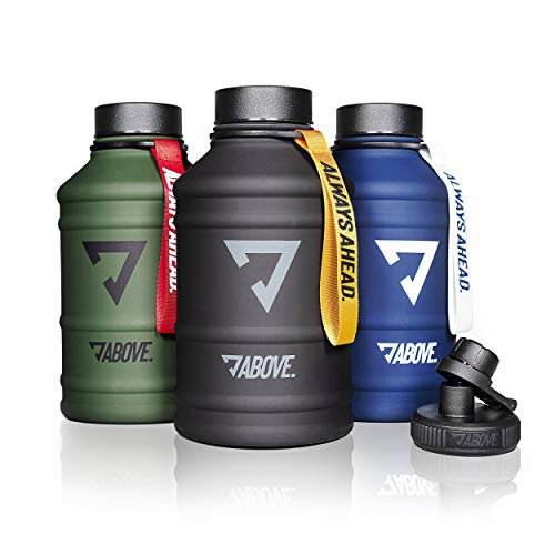 ABOVE. Trinkflasche 2L Edelstahl I 2 Trinkverschlüsse I BPA Frei I Kohlensäure Geeignet I Water Jug 2 Liter (Schwarz)