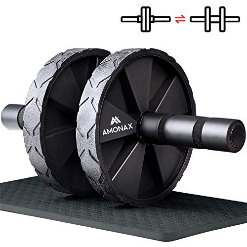 Amonax AMONAX Bauchroller, bauchtrainer ab Roller, bauchmuskeltrainer ab Wheel Set, mit Rutschfester, inkl. gut gepolsterter Kniematte/Knieauflage, für Männer und Frauen, Bauchmuskeltraining