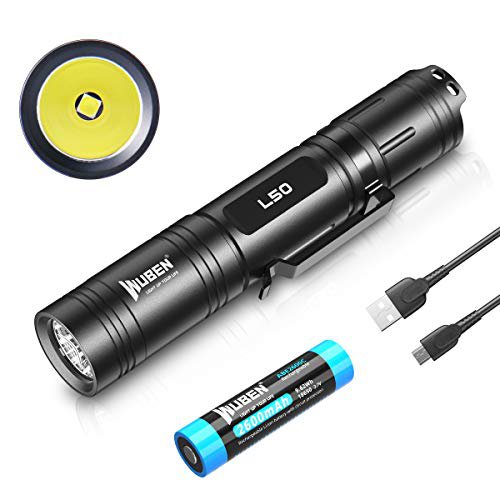 WUBEN L50 Taschenlampe LED 1200 Lumens Super hell Handlampe Micro-USB Aufladbar Taktische Taschenlampen 5 MODI Wasserdicht IP68 für outdoor Camping Wandern【Aktualisierte Version】(Mit 18650 Akku)