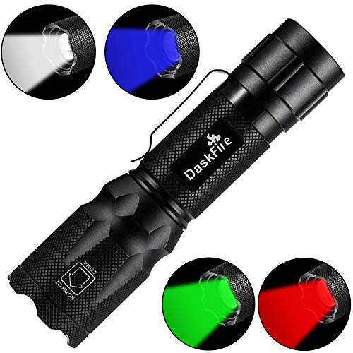 DaskFire 4 in 1 LED Taschenlampe Super Helle 900 Lumen rotes, grünes & blaues Licht Multifunktionale Taschenlampe mit verstellbarem Fokus Wasserdichte Taschenlampe
