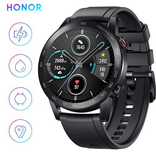 HONOR Smartwatch Magic Watch 2, 46 mm Fitness Tracker Armband, Amoled Touchscreen, GPS, Fitness Armbanduhr, Herzfrequenzmessung, 5 ATM wasserdicht, Schwarz