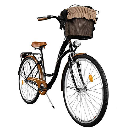 Milord Bikes Milord. Komfort Fahrrad mit Korb, Hollandrad, Damenfahrrad, 3-Gang, Schwarz-Braun, 28 Zoll