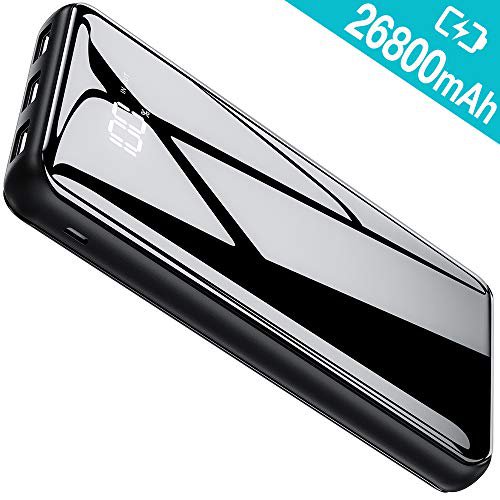 Gnceei Powerbank 26800mAh Externer Akku【Neuer Spiegeleffekt】, Hohe Kapazität Handy Ladegerät mit 2 Eingänge und 3 Ausgänge, für Smartphones, Tablets