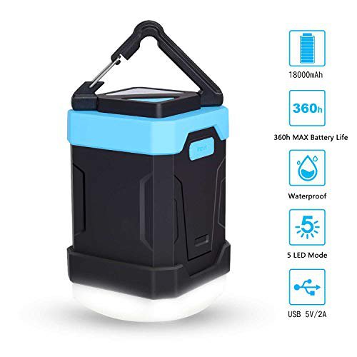 Sunvook Campinglampe LED Camping Lantern 18000mAh USB Wiederaufladbare Tragbar Power Bank, Dimmbarem Zeltlicht/Taschenlampe mit 5 Licht Modi für Camping, Angeln, Notfall, Stromausfall usw.