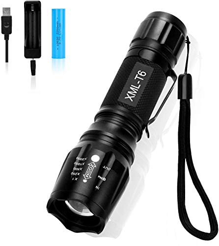 BINKE LED Taschenlampe,Extrem Hell 2000 Lumen Taktische Taschenlampen,einstellbarer Fokus XML T6 Taschenlampe mit USB-Ladegerät und 2 Akkus,Aufladbar Facke für Kinder Outdoor Camping Wandern