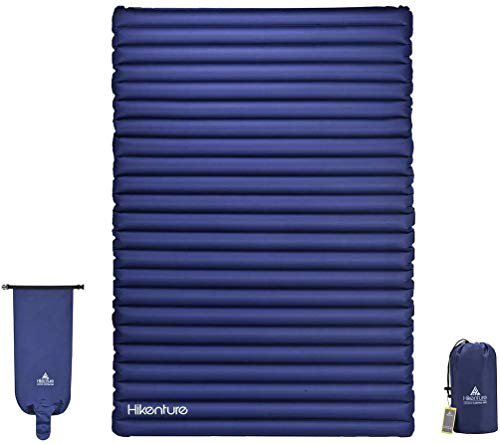 HIKENTURE Isomatte für 2 Personen, Doppel Isomatte Ultraleicht Aufblasbar, Camping Luftmatratze Schlafmatte Kleines Packmaß mit Pumpsack, für Reise, Outdoor, Wandern, Strand, Navyblau (Pumpsack XL)
