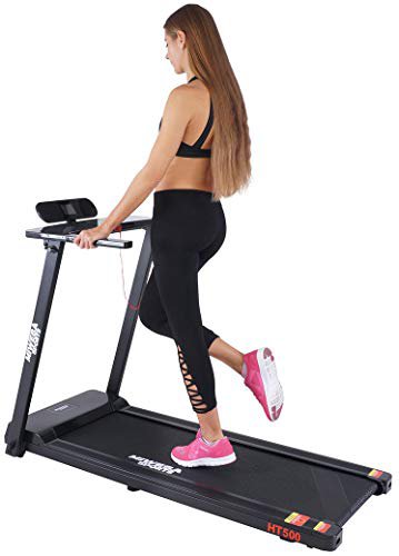 Miweba Sports elektrisches Laufband HT500 - Klappbar - 0,75 Ps - 14 Km/h - 12 Laufprogramme - Tablet Halterung - Große Lauffläche (Schwarz)