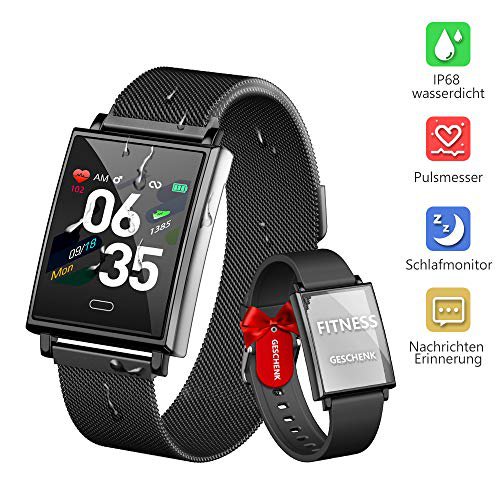 Dwfit Smartwatch, Fitness Uhr mit Pulsmesser Schlafmonitor Wasserdicht Fitness Armband Sportuhr mit Schrittzähler Pulsuhren Stoppuhr für Frauen Männer Kompatibel mit IOS Android (Schwarz)