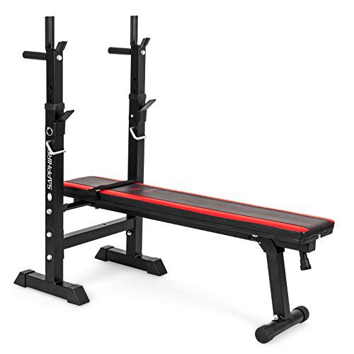 Xylo Hantelbank Trainingsbank Flachbank Fitnessstation klappbar und Verstellbar Drückerbank mit Langhantel Ablage Fitness Multifunktion Heimtraining XG-025
