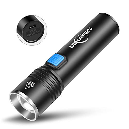 MIKAFEN LED Taschenlampe USB Aufladbar Zoombar (Eingebauter 18650 Akku) Super Hell, Outdoor Wasserdicht Taschenlampen