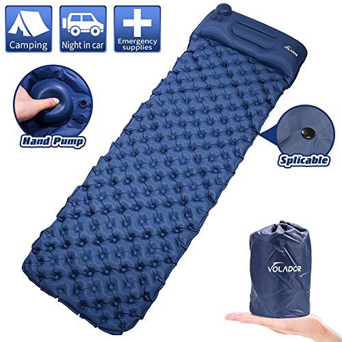 Volador Selbstaufblasbare Isomatte, Handpresse Aufblasbare Ultralight Isomatten Camping Schlafmatte, wasserdichte Feuchtigkeitsbeständige Campingmatratze, Luftmatratze kompakte für Outdoor Dunkelblau