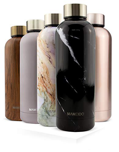 MAMEIDO Trinkflasche Edelstahl - Marmor Schwarz - 500ml, 0,5l Thermosflasche - auslaufsicher, BPA frei - schlanke isolierte Wasserflasche, leichte doppelwandige Isolierflasche