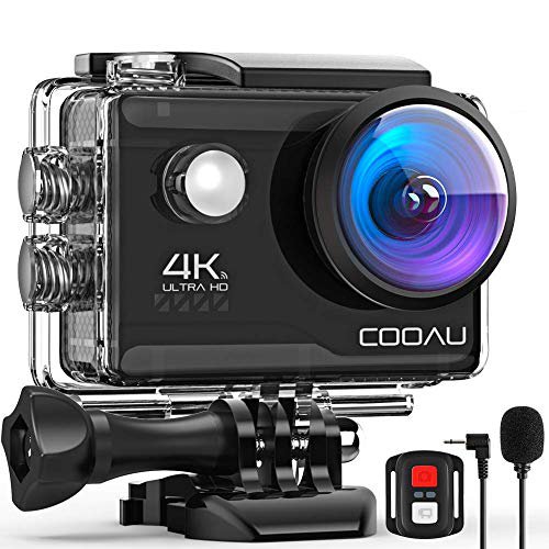 COOAU 4K Action Cam 20MP WiFi Sports Kamera Unterwasserkamera 40m mit Externs Mikrofon Fernbedienung Helmkamera Wasserdicht Digitale Videokamera mit EIS Stabilisierung Zeitraffer 2x1200mAh Akkus