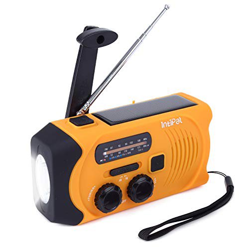 INTIPAL AM/FM Solar Radio Solarradio mit Handkurbel Kurbeldynamo LED Taschenlampe Notfall Ernstfall Powerbank USB Handy Ladegerät Camping Outdoor