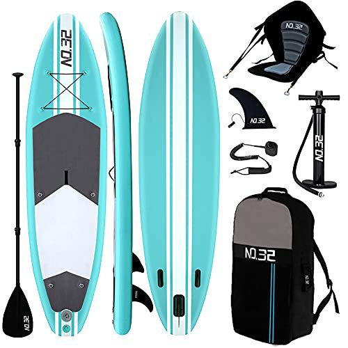 Verstellbare Paddel 3 Finnen Füße TPU Paddle Leash 15cm Dick Aufblasbares SUP Board für Stand Up Paddle Board | Surfbrett Sets mit Hochdruck-Pumpe Großer Rucksack & Reparaturset 