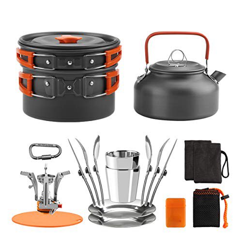 Awroutdoor Camping Kochgeschirr Set, Aluminium Campingtöpfe Kochgeschirr Portable Leichte Mini Campingkocher für Outdoor Kochen Camping, Backpacking