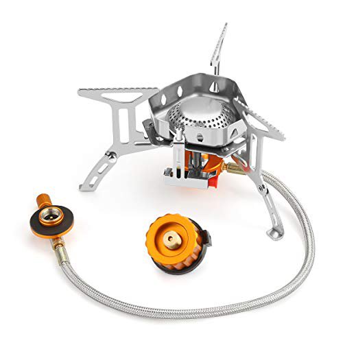 Awroutdoor Campingkocher Winddichter Gaskocher mit Piezozündung, 3500W Faltbarer mit Tragebox und Adapter Gasbrenner Camping Kocher für Camping Picknick Outdoor