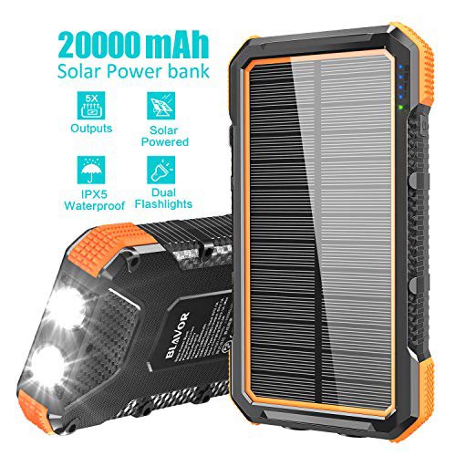BLAVOR Solar Powerbank Handy 20000mAh, 15W Solar Ladegerät Externer Akku mit 4 USB/Typ C Ausgängen & Duale LED Taschenlampe, Tragbares Outdoor Power Bank Kompatibel für iPhone, iPad, Samsung, Huawei
